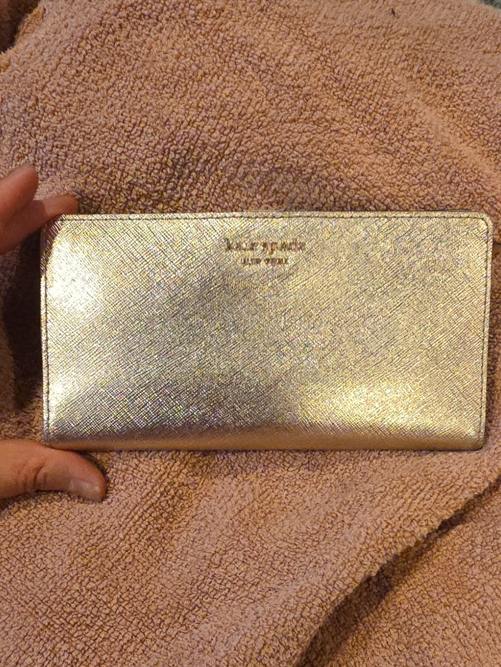 kate spade metallic champagne zip-around continental wallet